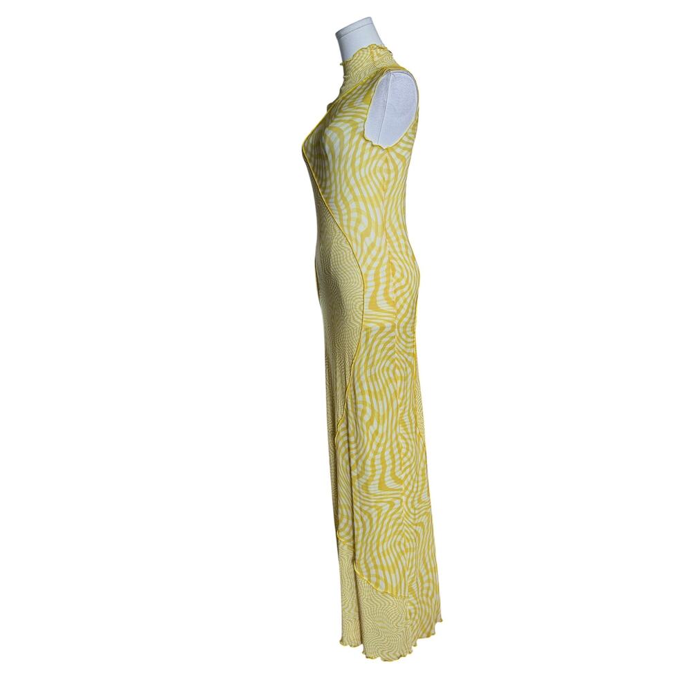 Camila Coelho NWT Lagoon Yellow Swirl Mesh Maxi Dress S Mock Neck Bodycon - Picture 8 of 13